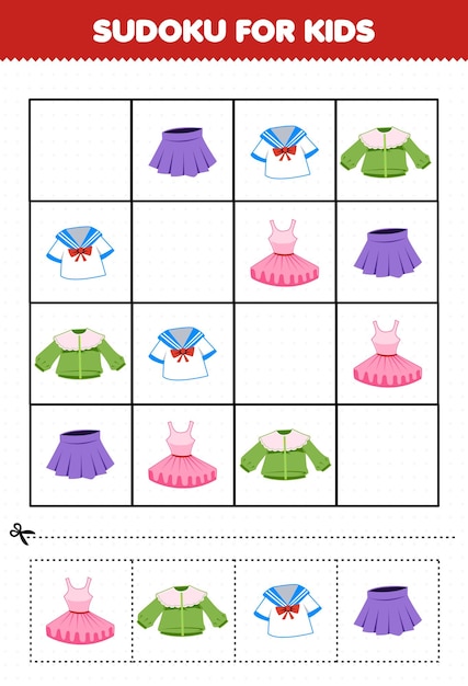 Gra Edukacyjna Dla Dzieci Sudoku Dla Dzieci Z Kreskówki Ubrania Do Noszenia Spódnica Jednolita Bluzka Tutu Obraz
