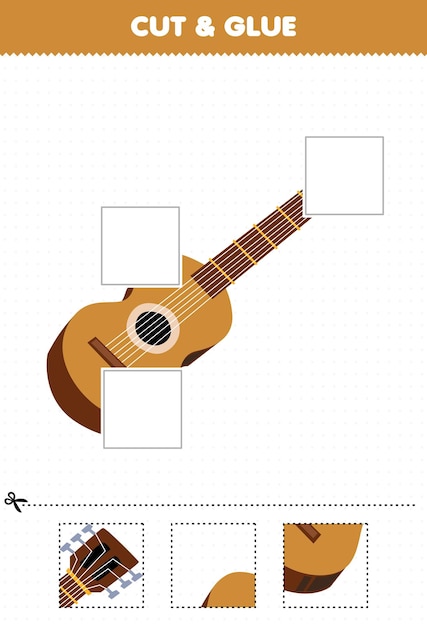 Gra Edukacyjna Dla Dzieci Wyciąć I Skleić Części Gitary Instrumentu Muzycznego Z Kreskówek I Przykleić Je Do Wydrukowania