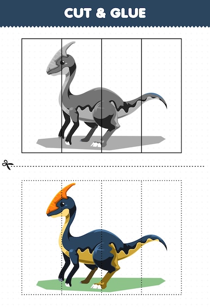 Gra Edukacyjna Dla Dzieci Wycinana I Klejona Z Uroczym Prehistorycznym Dinozaurem Parazaurolofem Z Kreskówek