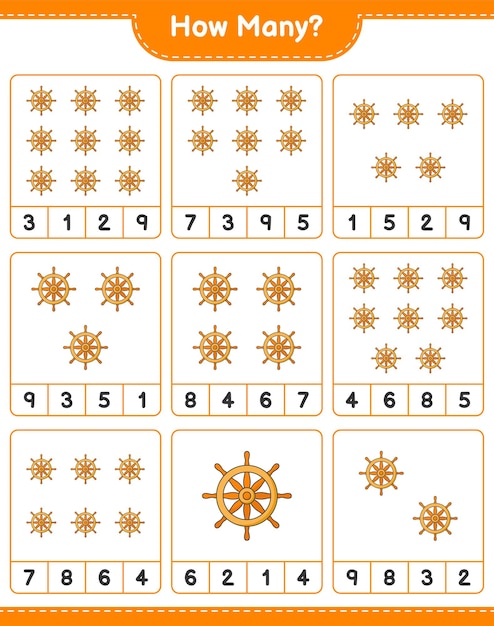Gra Licząca, Ile Kierownicy Statku. Gra Edukacyjna Dla Dzieci, Arkusz Do Druku