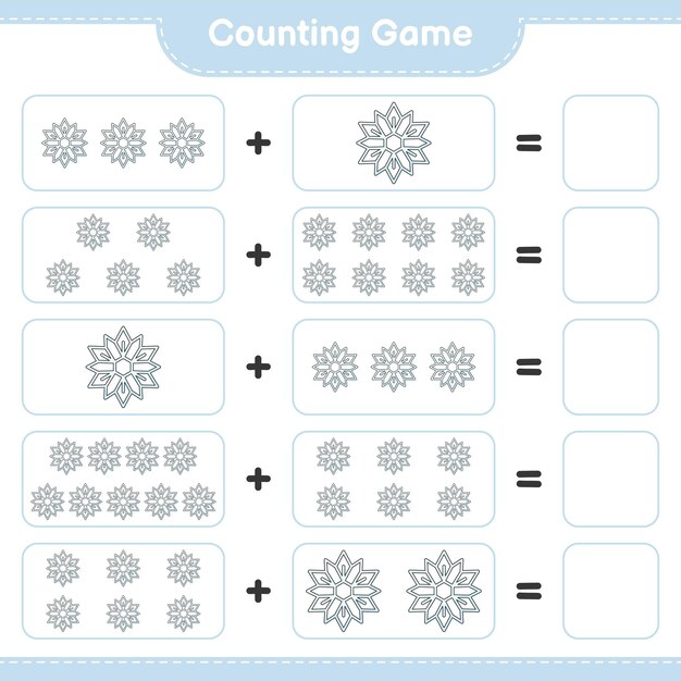 Gra Licząca, Policz Liczbę Płatków śniegu I Napisz Wynik. Gra Edukacyjna Dla Dzieci, Arkusz Do Druku, Ilustracja Wektorowa