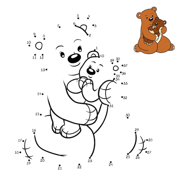 Gra Liczbowa, Edukacyjna Gra Kropka-kropka Dla Dzieci, Rodzina Niedźwiedzi