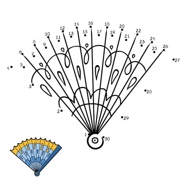 Plik wektorowy gra liczbowa, edukacyjna gra kropka-kropka dla dzieci, wentylator