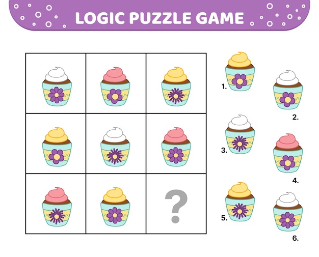 Gra logiczna Cupcake with cream dla dzieci Cartoon vector eps 10