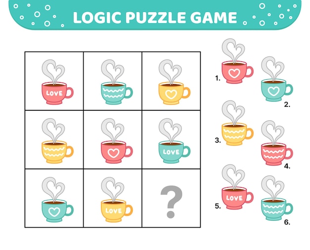 Gra logiczna Puzzle Cup of Hot Drink dla dzieci Cartoon Vector Eps 10
