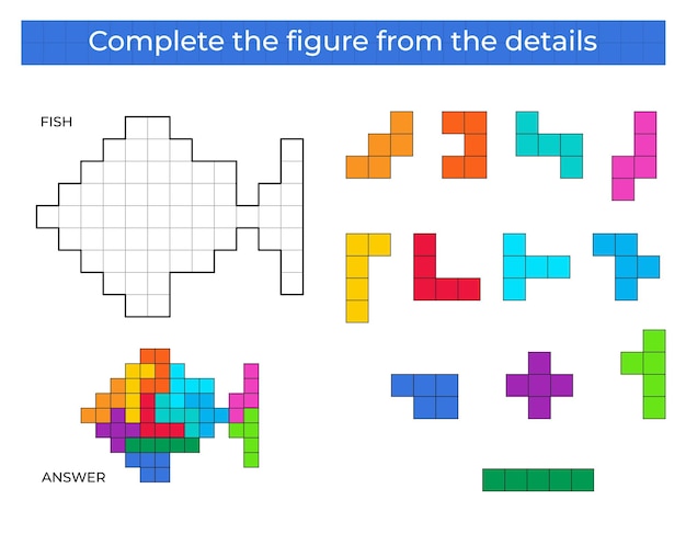 Gra Logiczna Z Rybami. Kolorowe Detale Dla Dzieci. Kompletna Postać. Gra Edukacyjna Dla Dzieci.