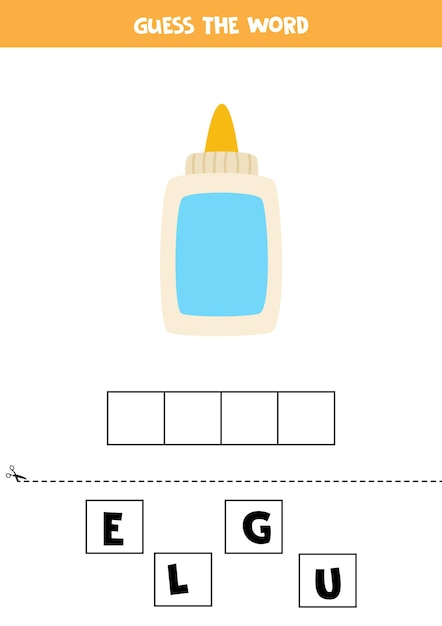 Plik wektorowy gra pisowni dla dzieci. klej kreskówka.