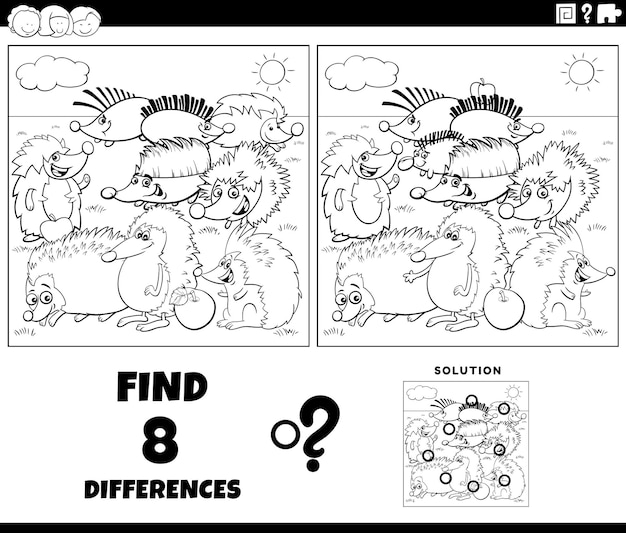 Gra Różnice Z Rysunkowymi Jeżami Do Kolorowania