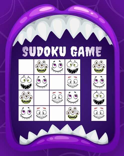 Gra Sudoku Dla Dzieci, Puzzle Z Potworami Halloween