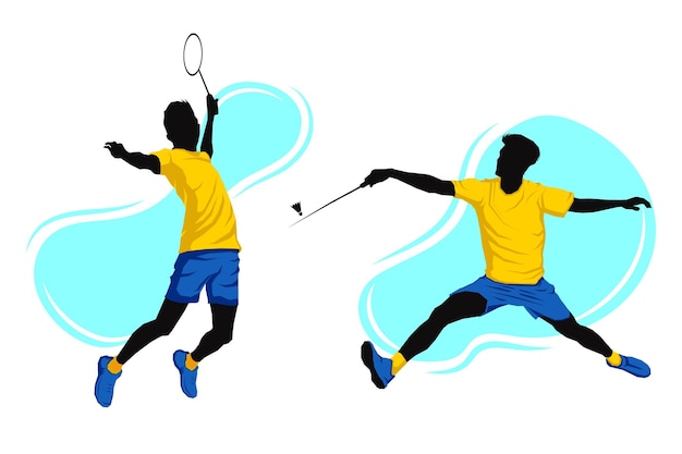 gra w badmintona ilustracji wektorowych. Zabawa sportowa przyjaciół. Gracze w badmintona w akcji.