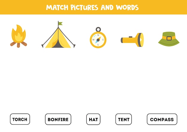 Gra W Dopasowywanie Dopasuj Elementy Kempingowe Za Pomocą Słów