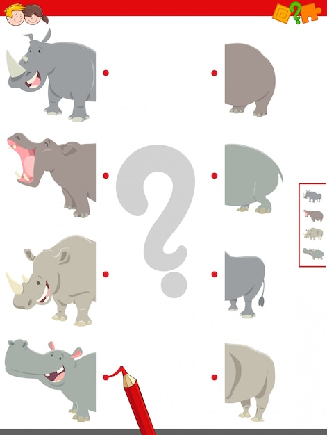 Gra w dopasowywanie połówek hipopotamów i rhino