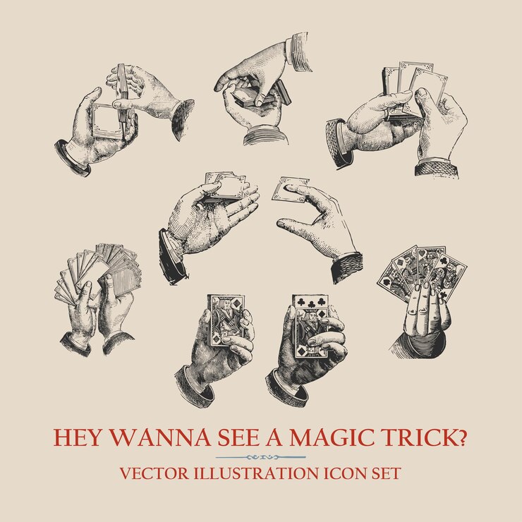 Wektor gra w karty, sztuczka magiczna, stare, retro, vintage, ilustracja, szablon plakatów, elementy wektorowe.