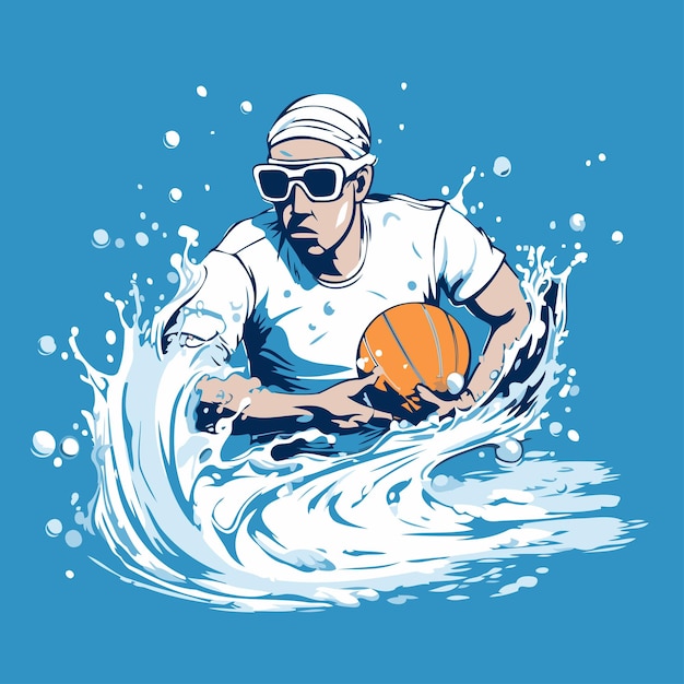 Plik wektorowy gracz w polo wodne z piłką ilustracja wektorowa gracza w polo wodno