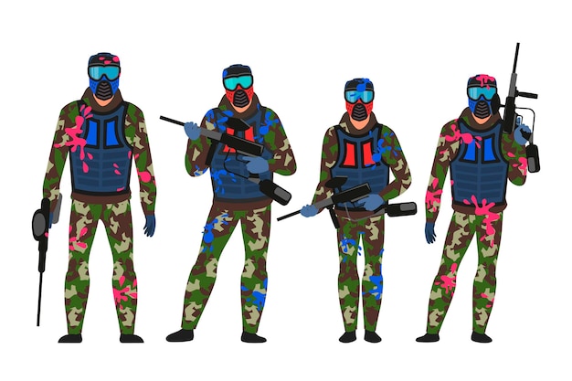Gracze paintballowi w pozycji stojącej