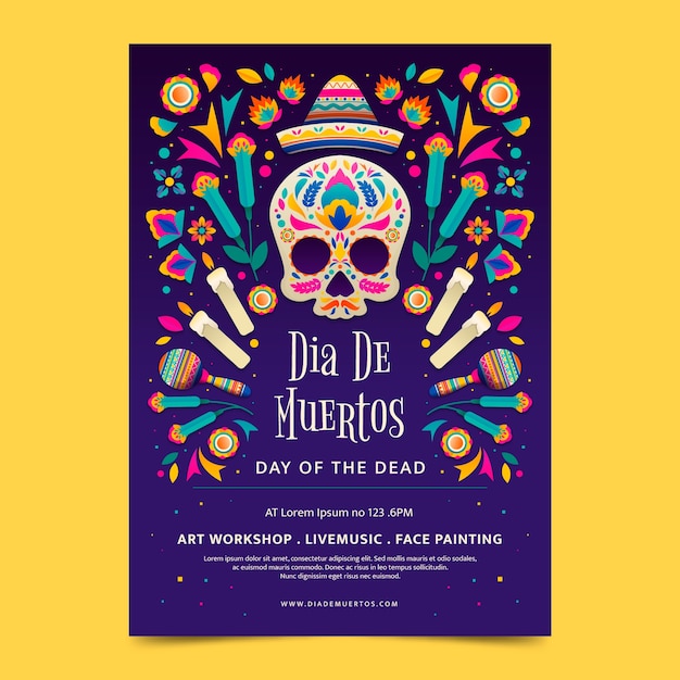 Gradient dia de muertos uroczystość pionowy plakat szablon