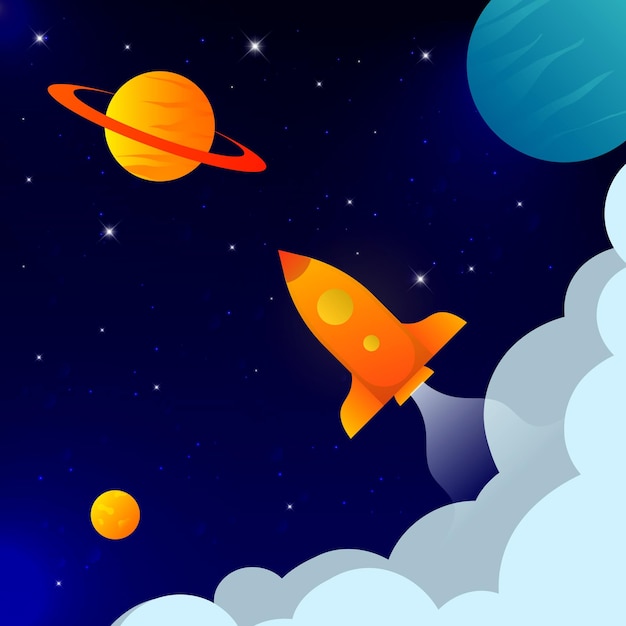 Gradient Galaxy Art z latającą rakietą