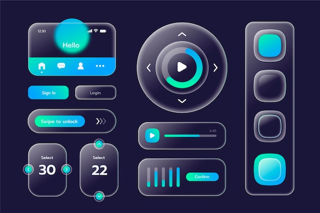 Plik wektorowy gradient glassmorphism effect ui elements collection