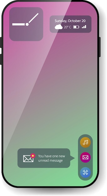Gradient Mobile Interface z widżetem zegara i bańką powiadamiania