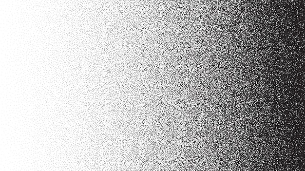 Gradient nakrapiany ziarna. Wyblakłe stochastyczne tekstury dotwork. Losowe tło szumu grunge Czarne kropki