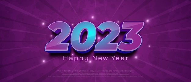 Gradient w stylu 3D numer 2023 szczęśliwego nowego roku na fioletowym tle