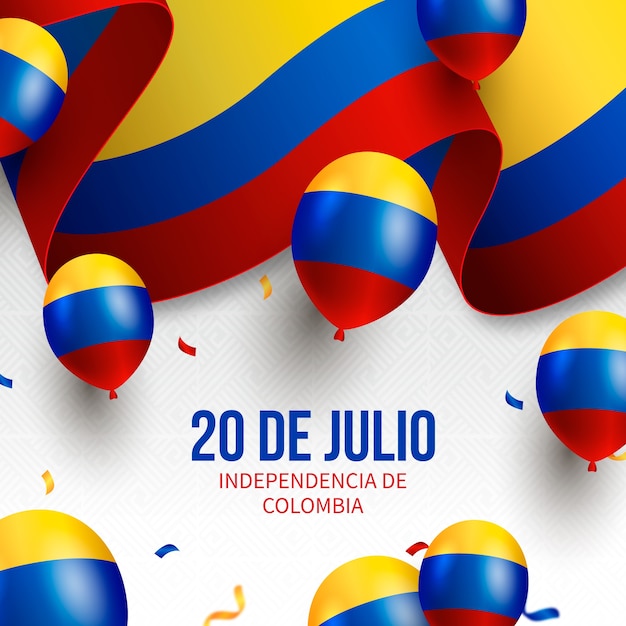 Gradientowa ilustracja 20 de julio z balonami