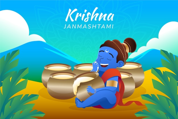 Gradientowa Ilustracja Janmashtami Z Dzieckiem Krishna