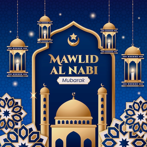 Gradientowa ilustracja na obchody mawlid al nabi