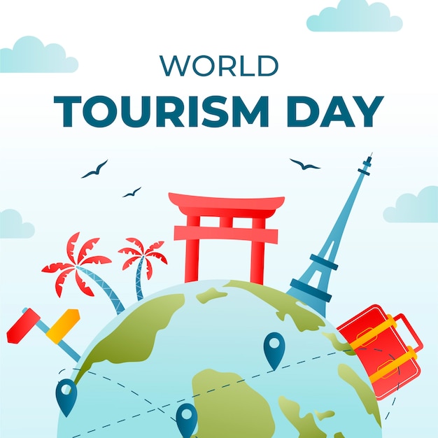 Plik wektorowy gradientowa ilustracja na obchody światowego dnia turystyki