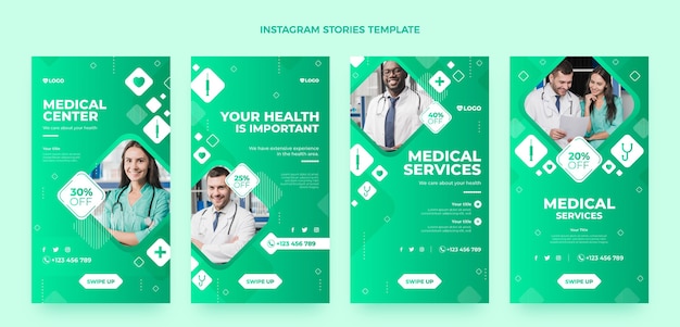 Plik wektorowy gradientowa kolekcja historii medycznych na instagramie