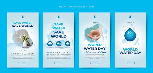 Plik wektorowy gradientowa kolekcja opowiadań na instagramie na światowym dniu wody