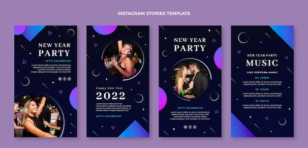 Gradientowa kolekcja opowiadań noworocznych na Instagramie