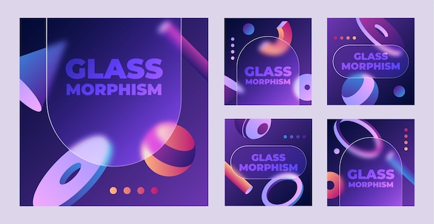 Plik wektorowy gradientowa kolekcja postów na instagramie glassmorphism