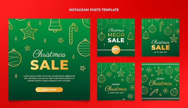 Gradientowa kolekcja postów na instagramie świątecznym