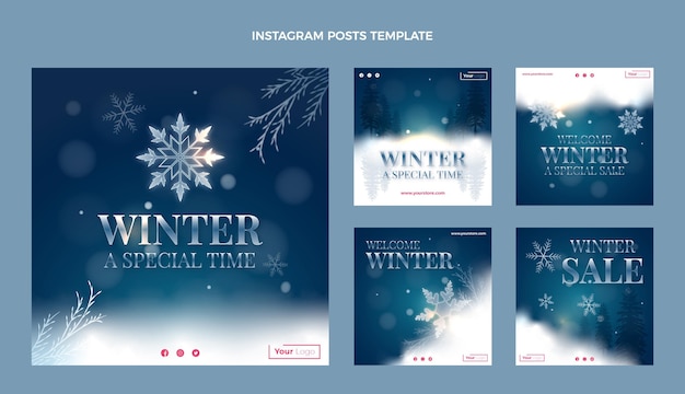 Gradientowa zimowa kolekcja postów na instagramie