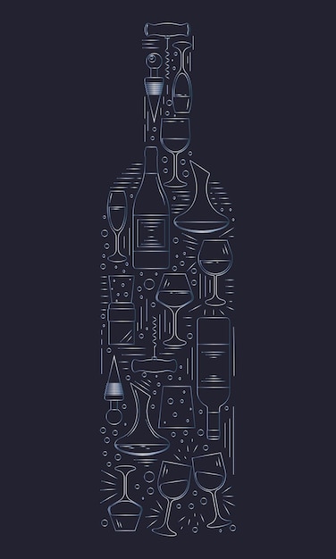 Plik wektorowy gradientowe elementy wina w kształcie butelki wina