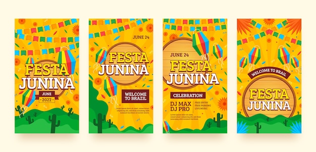 Plik wektorowy gradientowe festas juninas party instagramowe historie ustawione