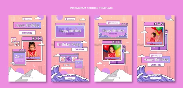 Gradientowe historie urodzinowe na Instagramie w stylu retro vaporwave