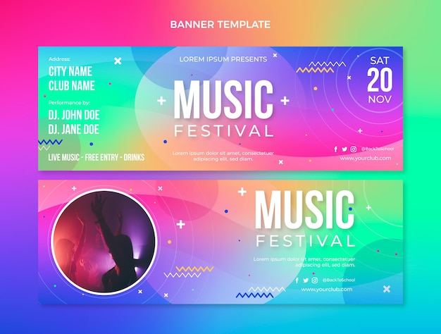 Gradientowe kolorowe transparenty poziome festiwalu muzycznego
