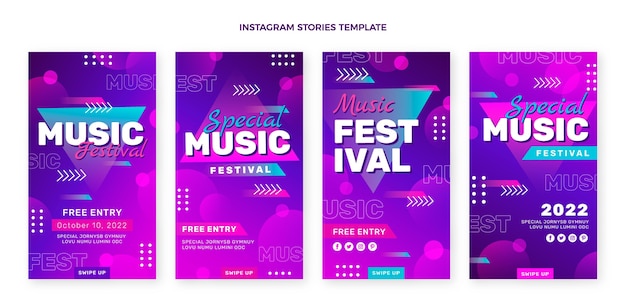 Plik wektorowy gradientowe opowieści o festiwalu muzycznym na instagramie