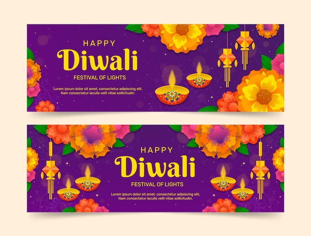 Gradientowe Poziome Banery Ustawione Na Obchody Diwali