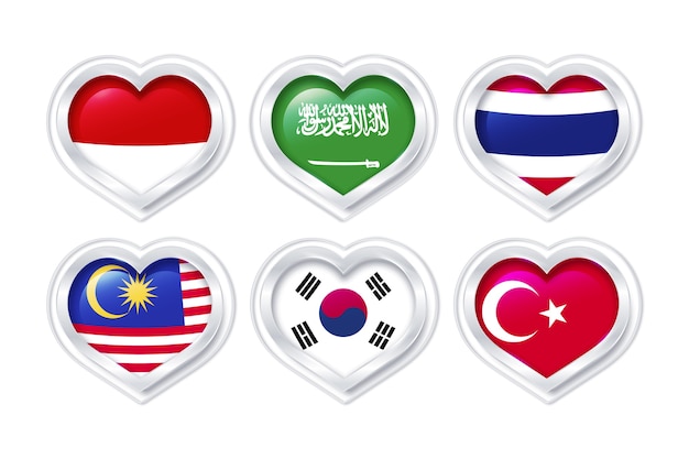 Plik wektorowy gradientowy konkurs piosenki kolekcja flag w kształcie serca