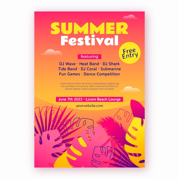 Plik wektorowy gradientowy pionowy szablon plakatu na letni festiwal