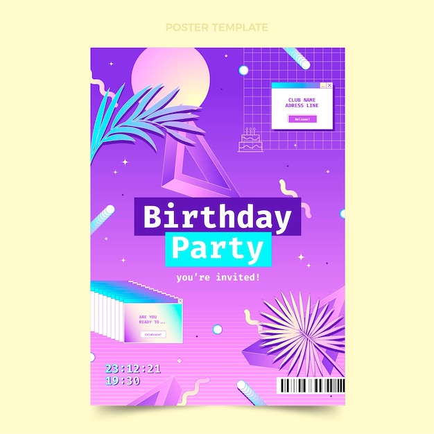Gradientowy plakat urodzinowy retro vaporwave