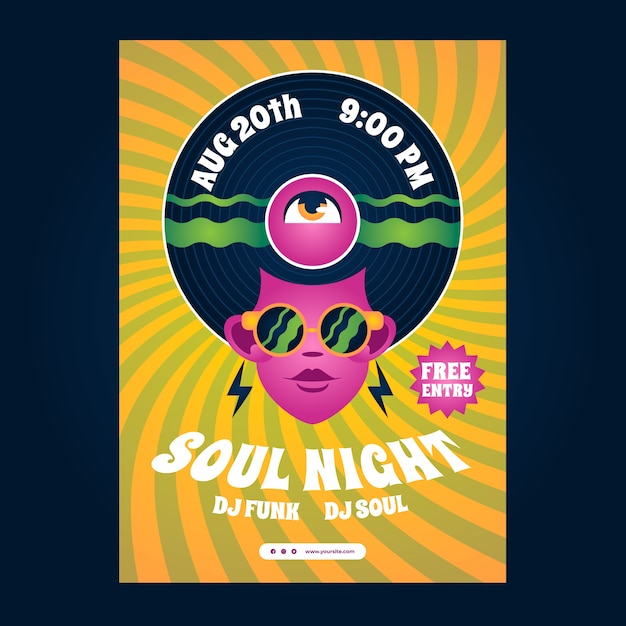 Plik wektorowy gradientowy plakat z muzyką funk i soul