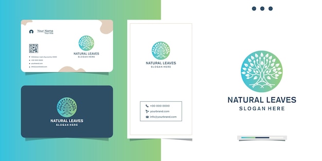 Gradientowy projekt logo i wizytówka w kolorze naturalnego liścia