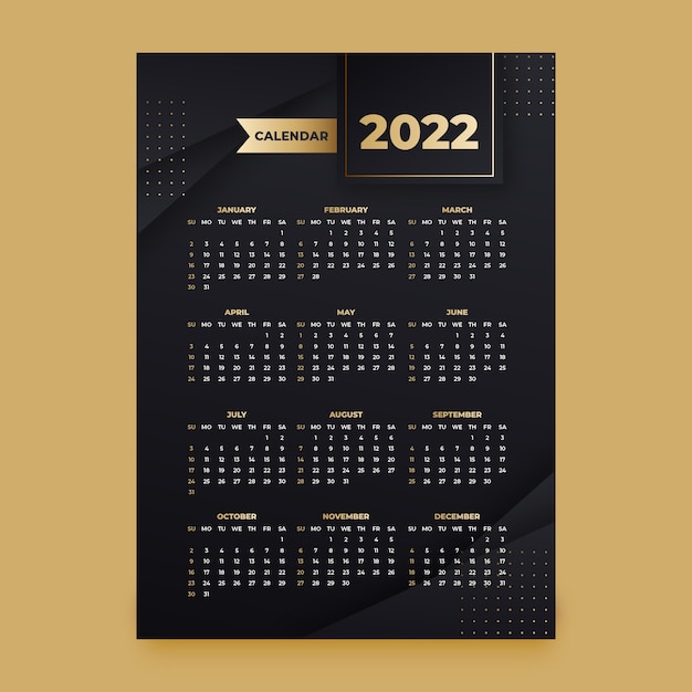 Gradientowy szablon kalendarza 2022