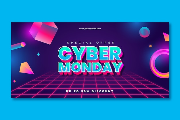 Gradientowy szablon poziomego banera na wyprzedaż w cyberponiedziałek