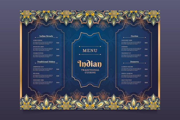 Gradientowy Szablon Projektu Menu Indyjskiego