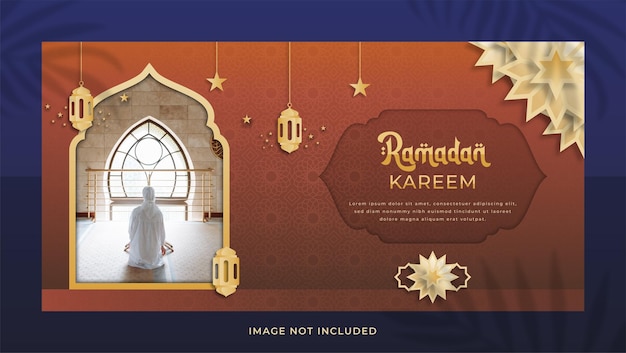 Gradientowy Sztandar Ramadan Kareem Z Islamskim Ornamentem